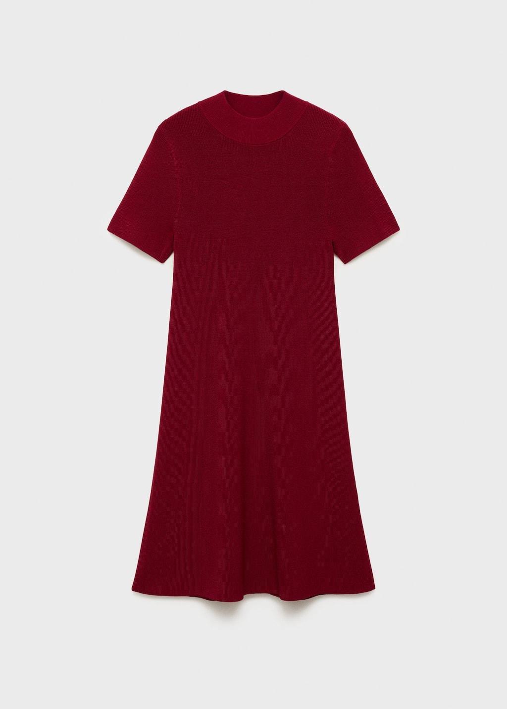 Red Perkins-Neck Knitted Dress, Dark Red, medium