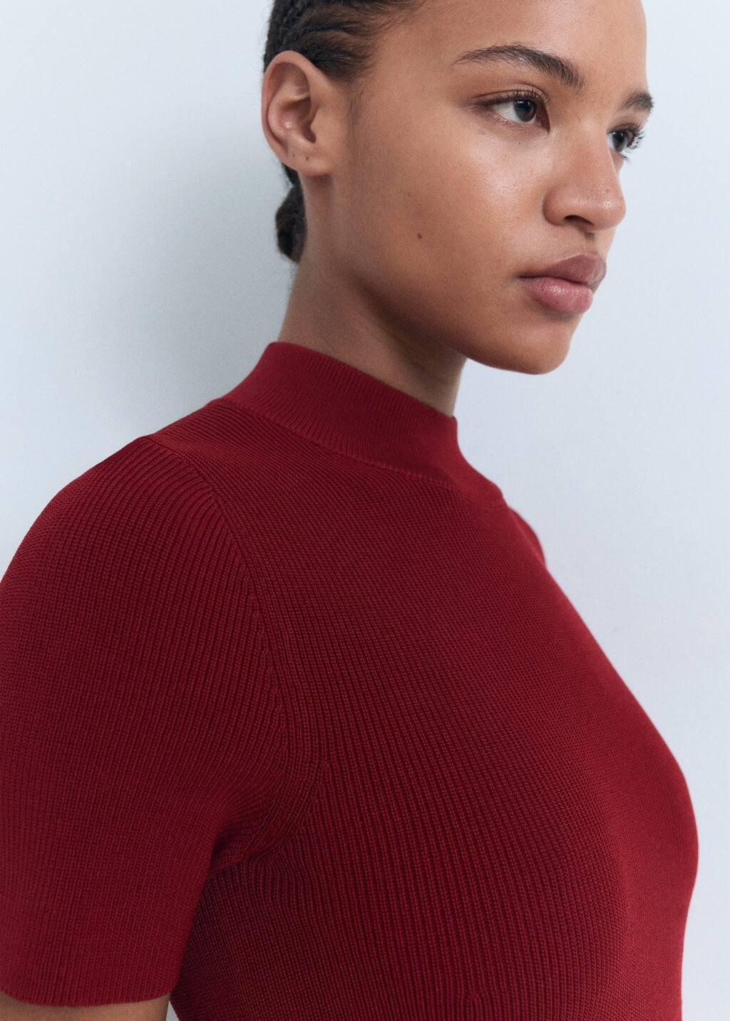 Red Perkins-Neck Knitted Dress, 0201_77, large image number 2