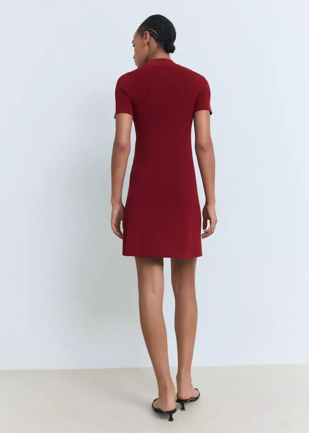 Red Perkins-Neck Knitted Dress, 0201_77, large image number 4