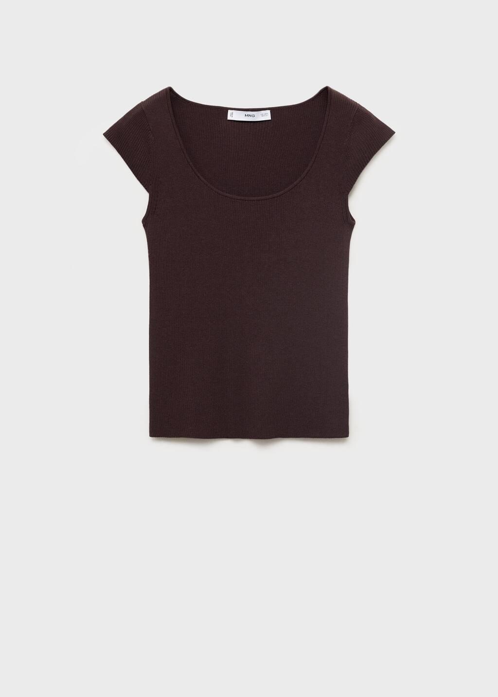 DARK BROWN Short-sleeved ribbed sweater, , large image number 0