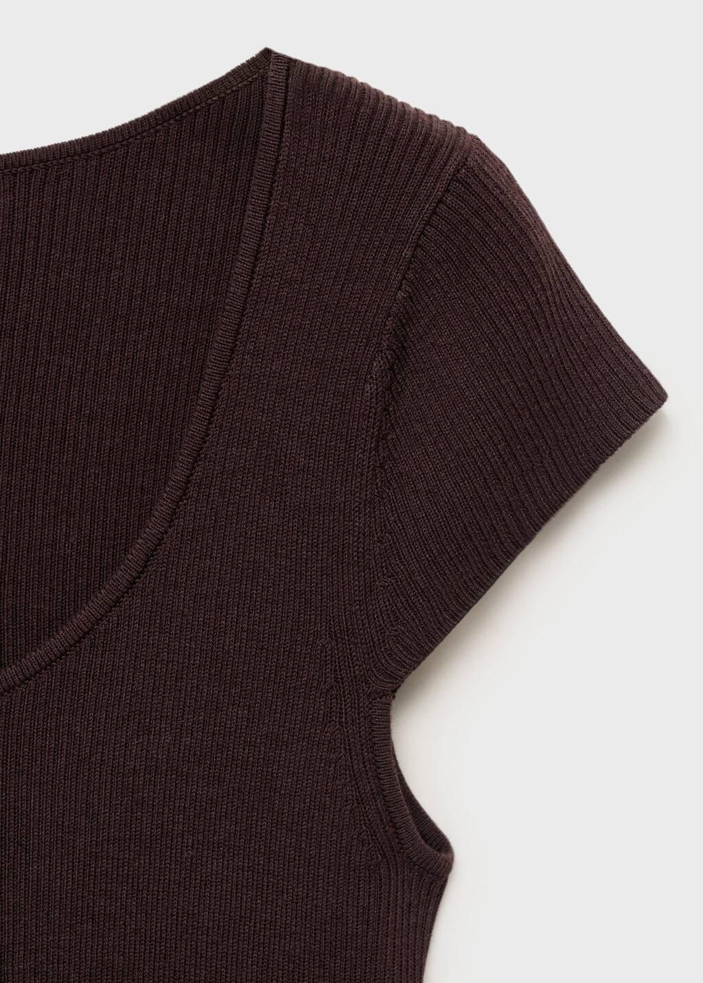 DARK BROWN Short-sleeved ribbed sweater, , large image number 1