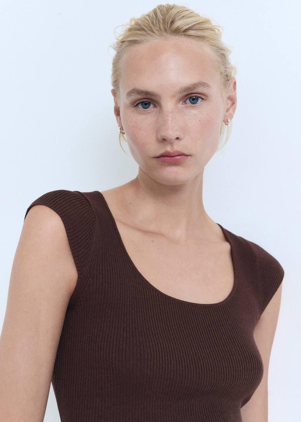 DARK BROWN Short-sleeved ribbed sweater, Dark Brown, medium