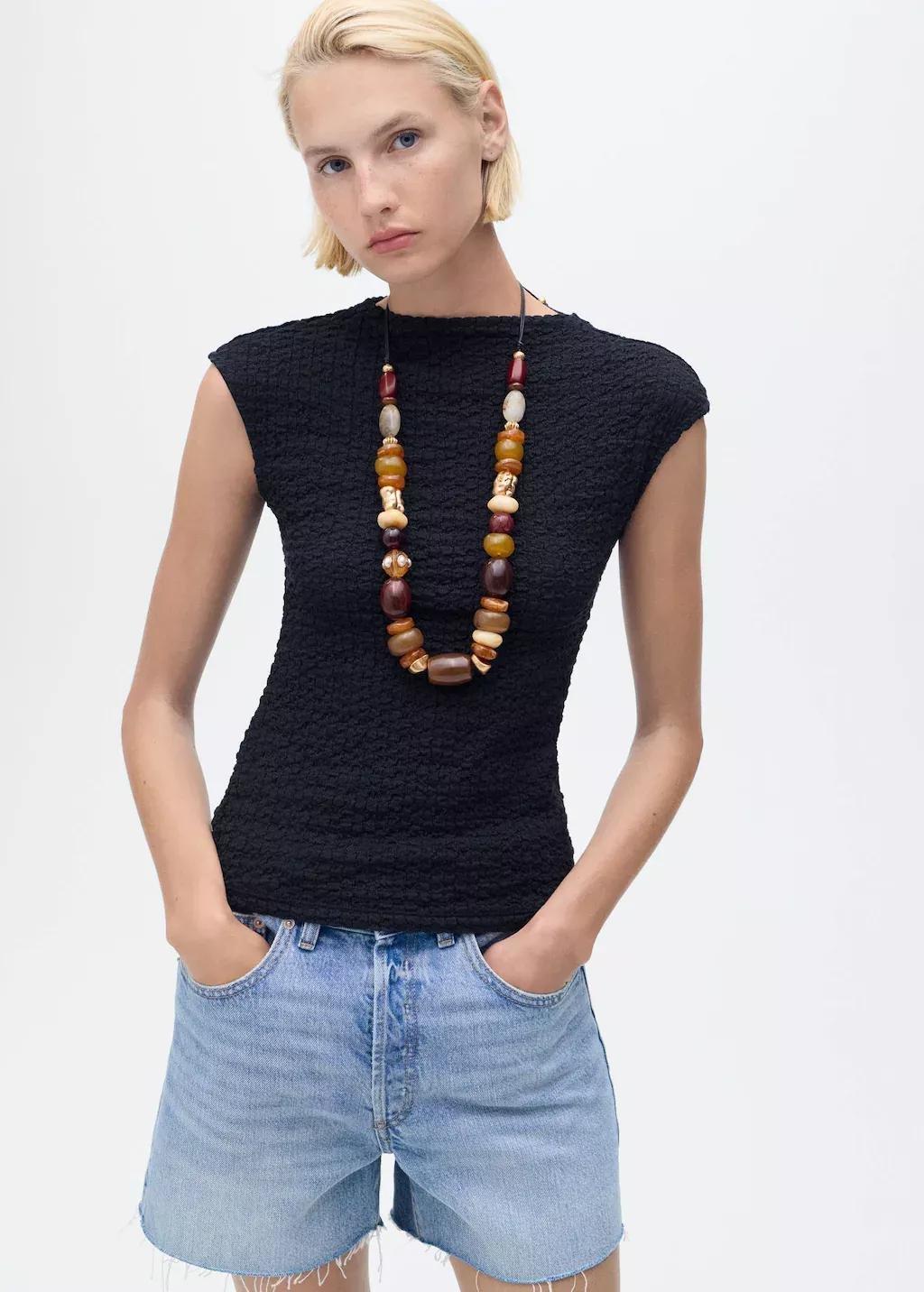 NAVY Textured cotton top, Navy, large image number 3