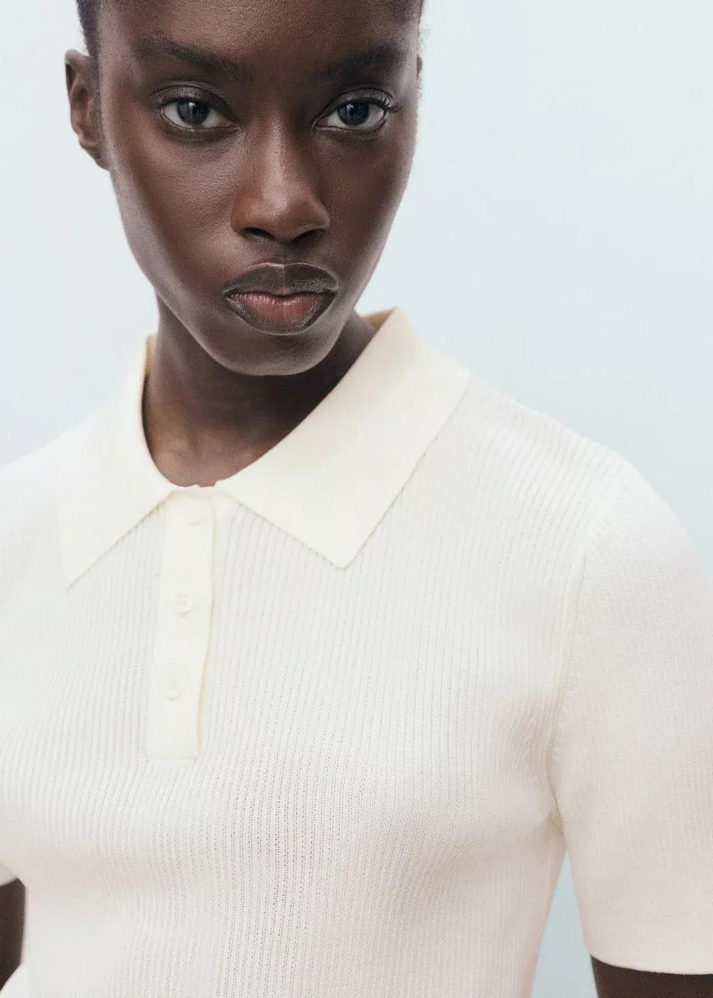 Beige Short-Sleeved Polo-Neck Sweater, , large image number 2