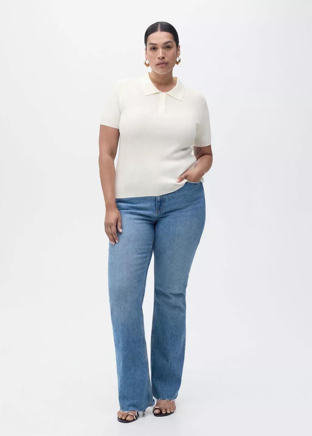 Beige Short-Sleeved Polo-Neck Sweater, 0201_05, large image number 3