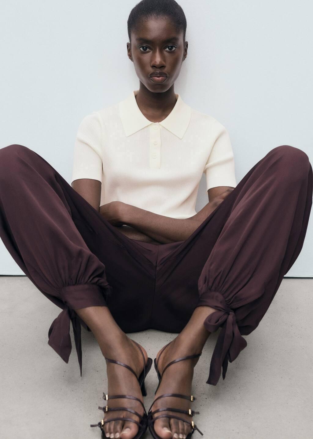 Beige Short-Sleeved Polo-Neck Sweater, 0201_05, large image number 7