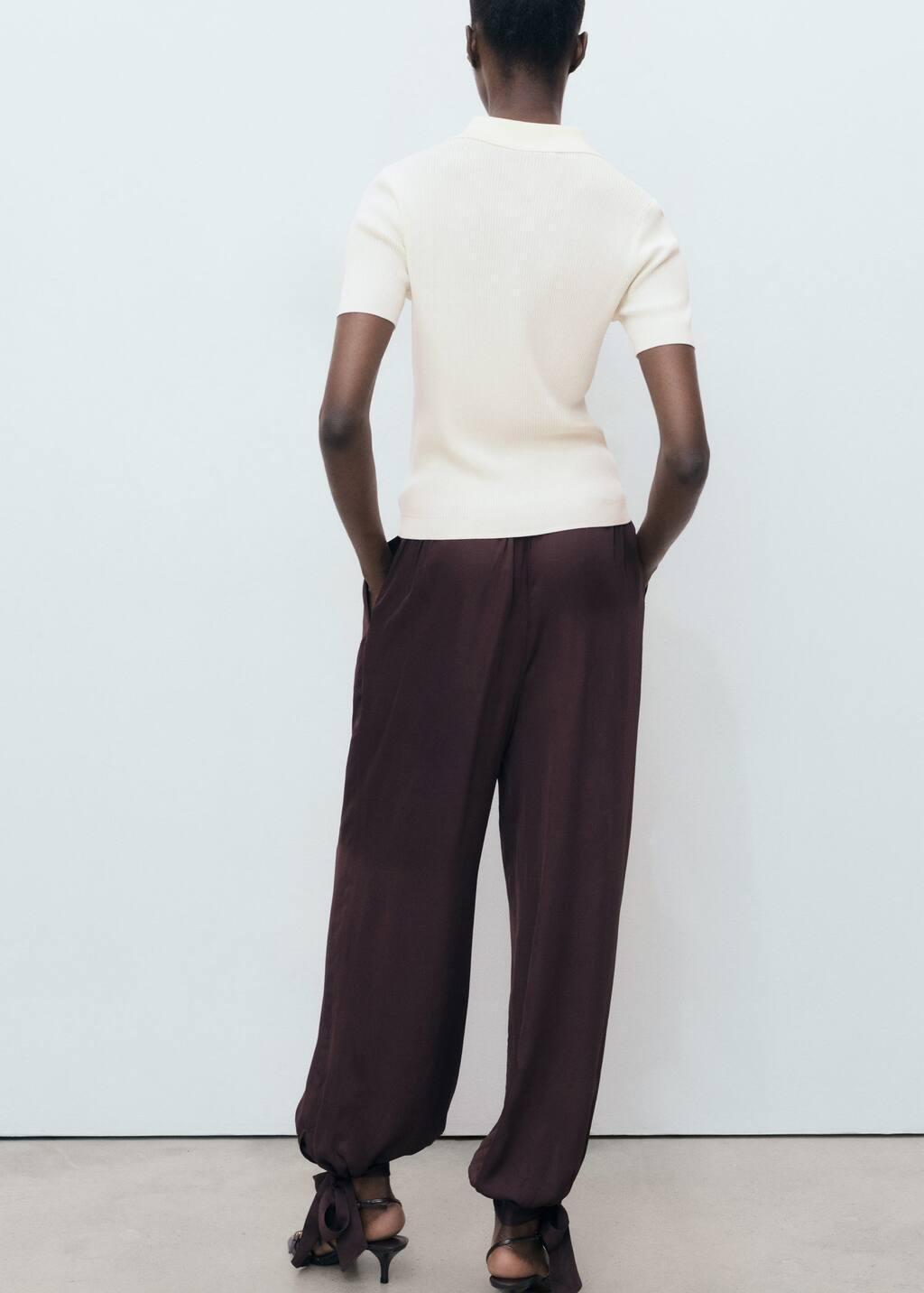 Beige Short-Sleeved Polo-Neck Sweater, , large image number 8