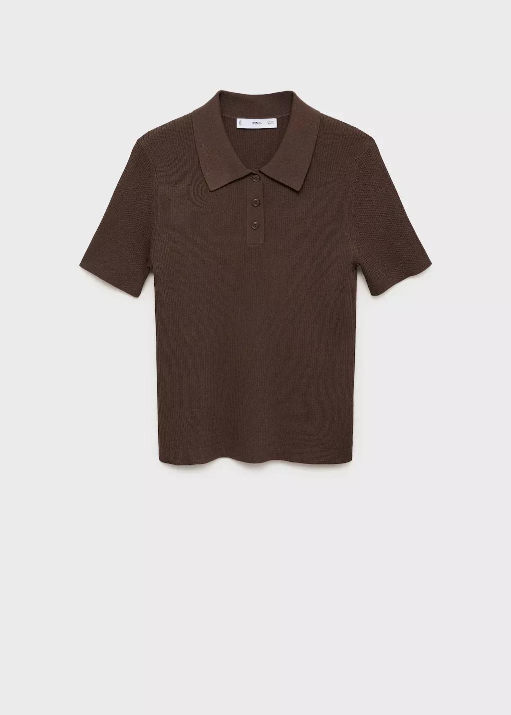 Brown Short-Sleeved Polo-Neck Sweater, Dark Brown, medium