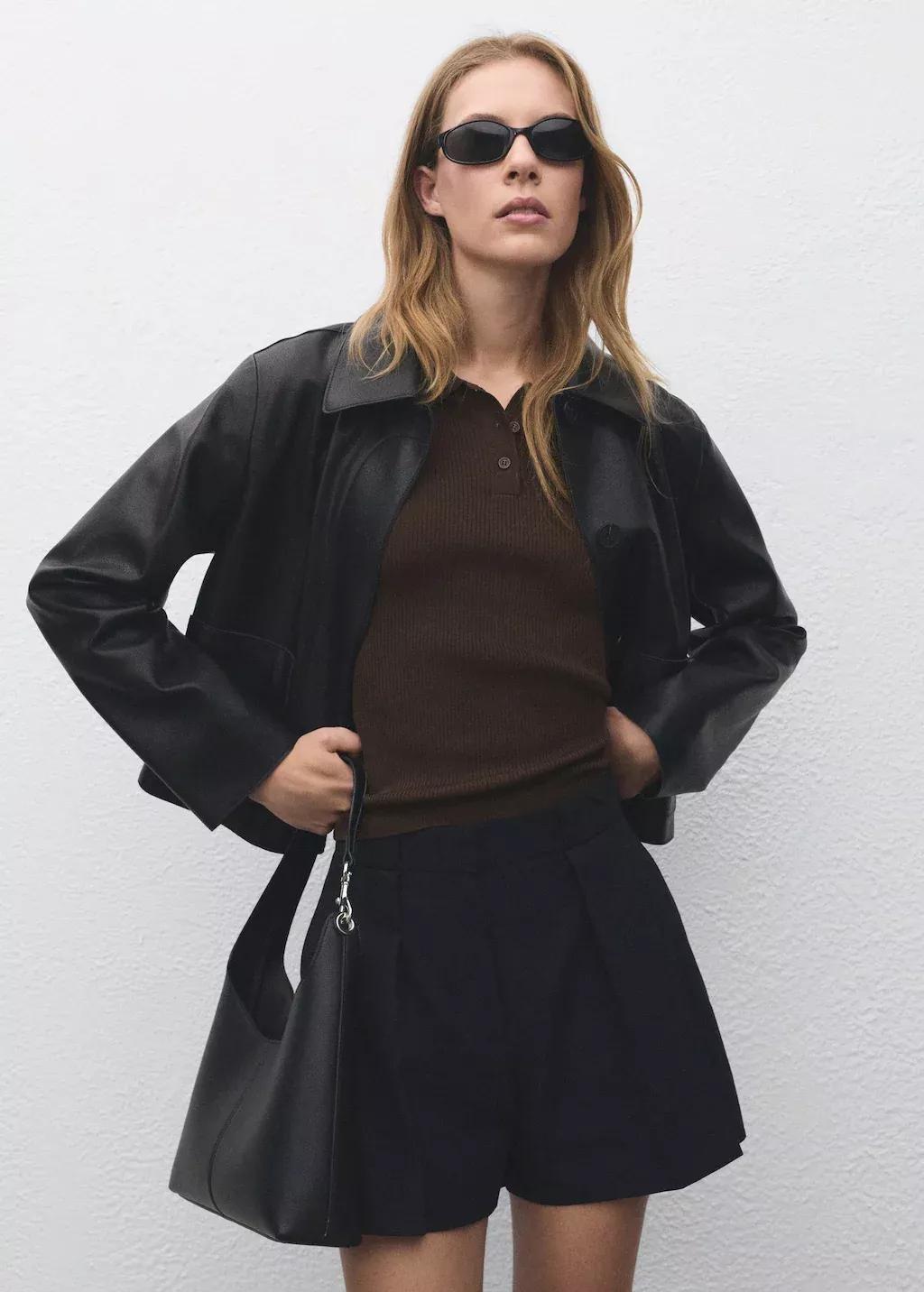 Brown Short-Sleeved Polo-Neck Sweater, Dark Brown, large image number 1