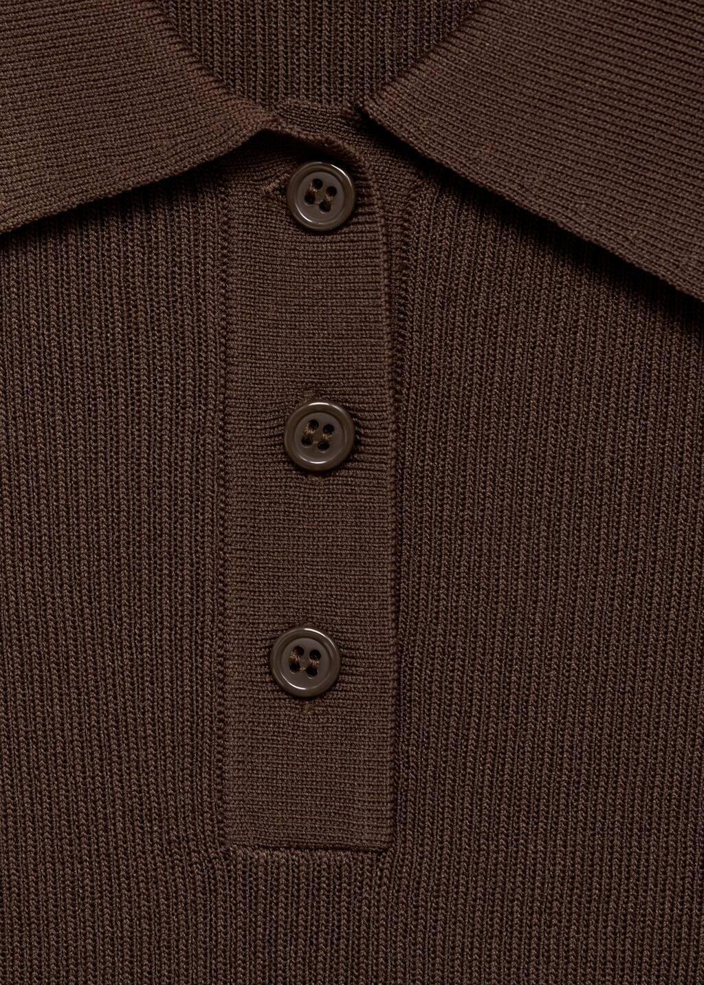 Brown Short-Sleeved Polo-Neck Sweater, Dark Brown, large image number 3