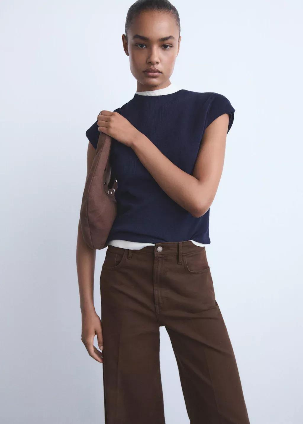 Brown High-Waisted Wide-Leg Jeans, , large image number 1