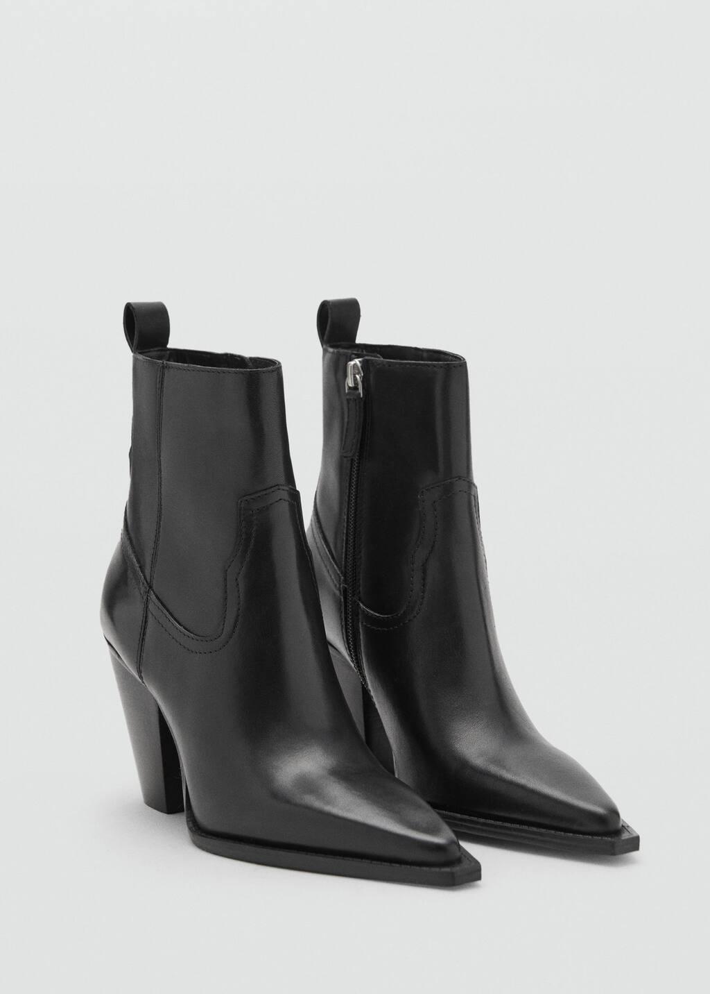 Black Leather Ankle Boots With Block Heel, , medium