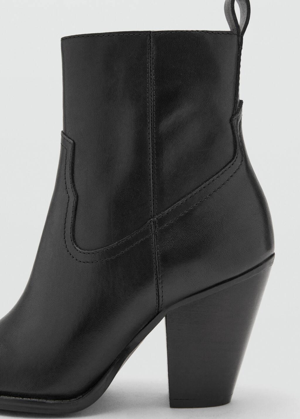 Black Leather Ankle Boots With Block Heel, , large image number 1