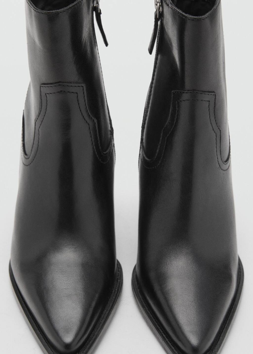Black Leather Ankle Boots With Block Heel, , large image number 2