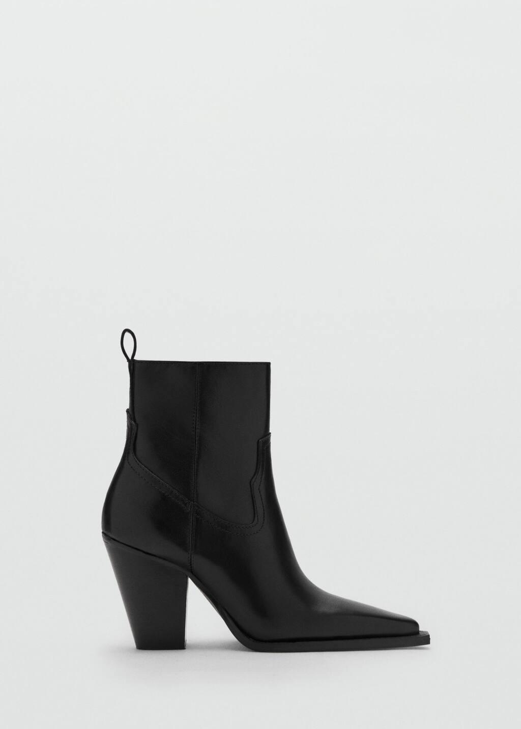 Black Leather Ankle Boots With Block Heel, , large image number 3