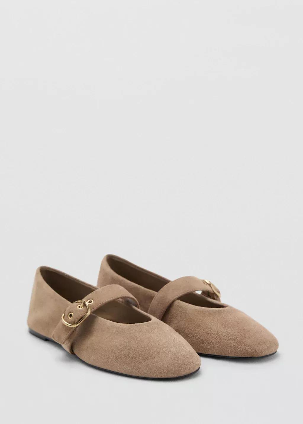 LT PASTEL BROWN Suede leather ballet flats, , large image number 0