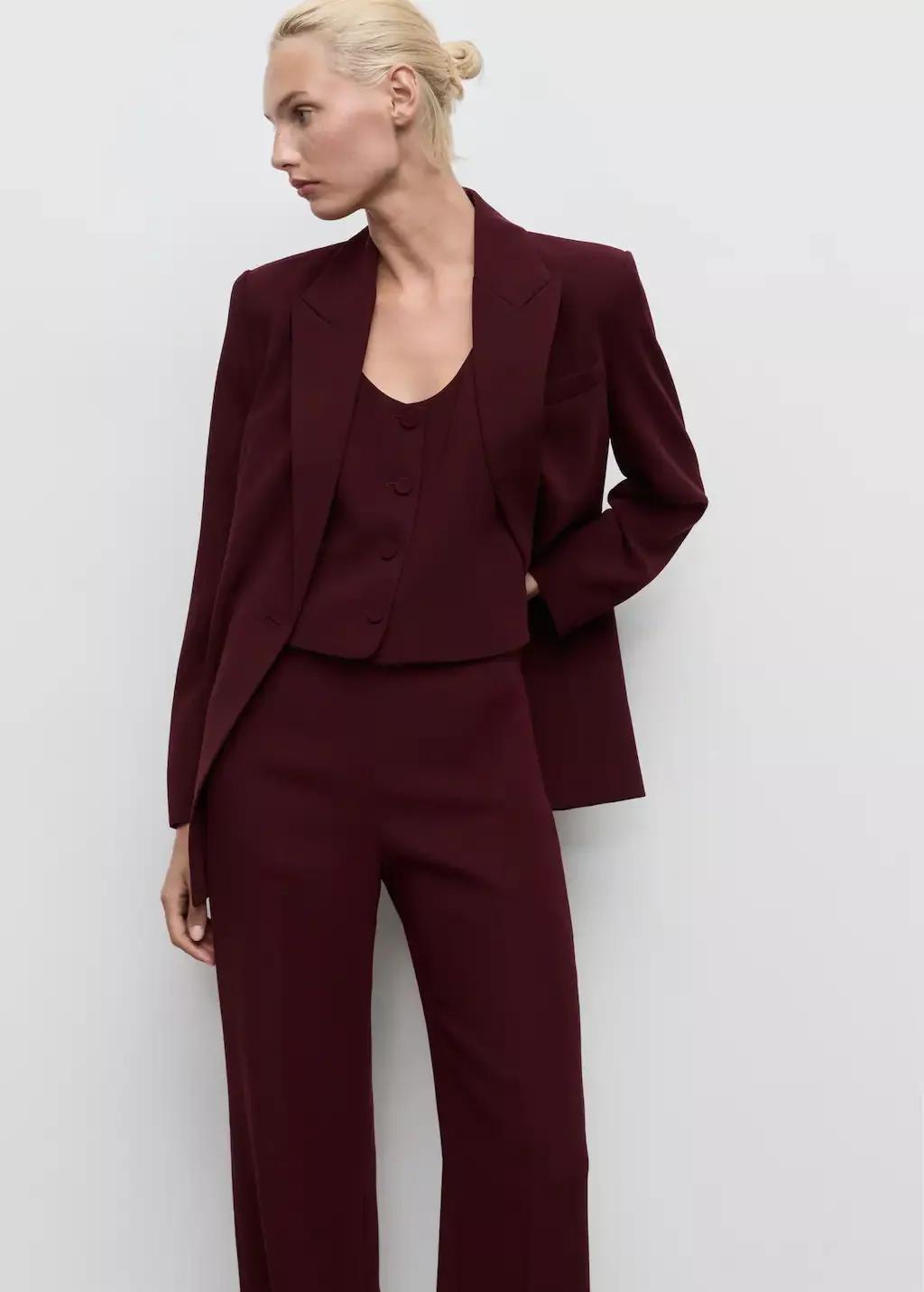 Red Straight mid-rise suit trousers, , large image number 1