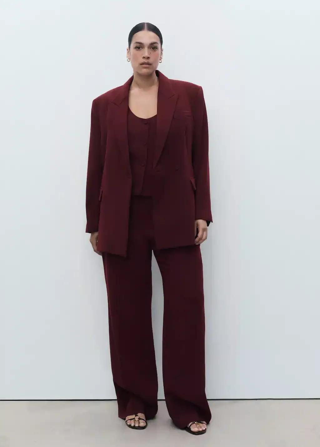 Red Straight mid-rise suit trousers, , large image number 2