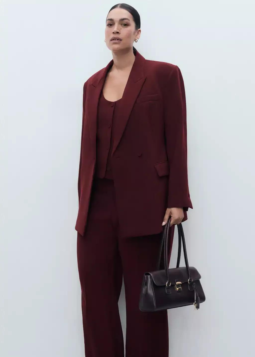Red Straight mid-rise suit trousers, , large image number 5