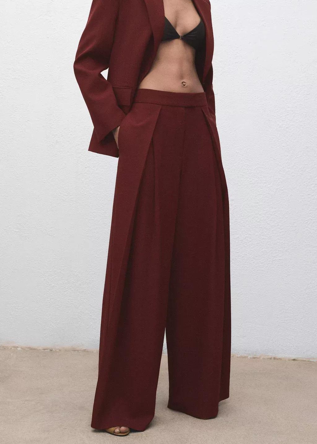 Orange Wide-Leg Pleated Suit Trousers, , large image number 0