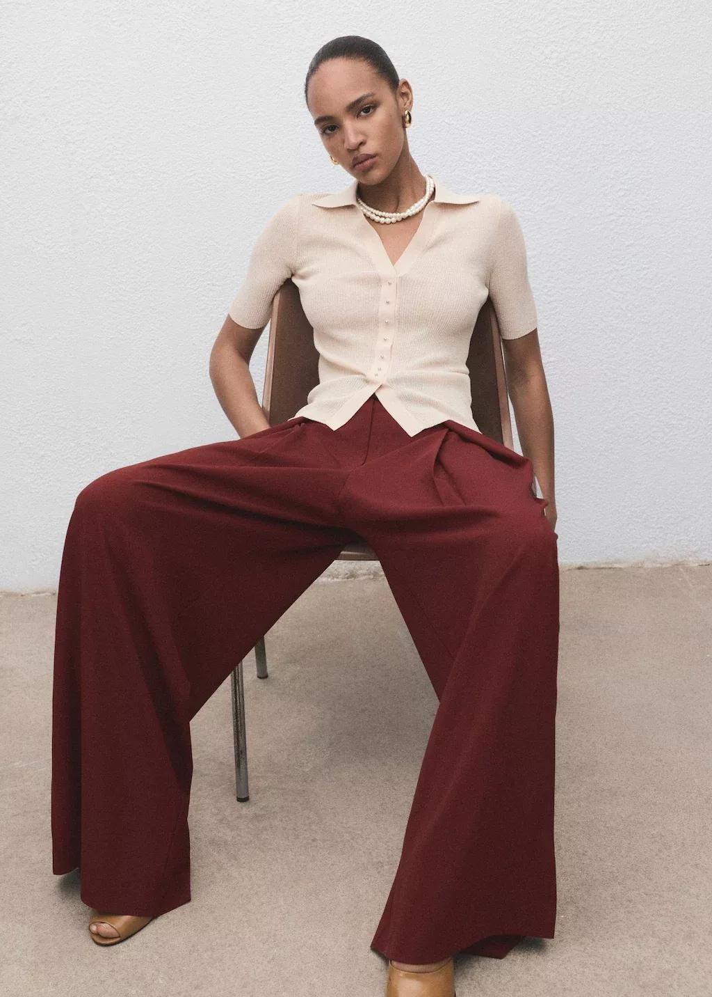 Orange Wide-Leg Pleated Suit Trousers, , large image number 2