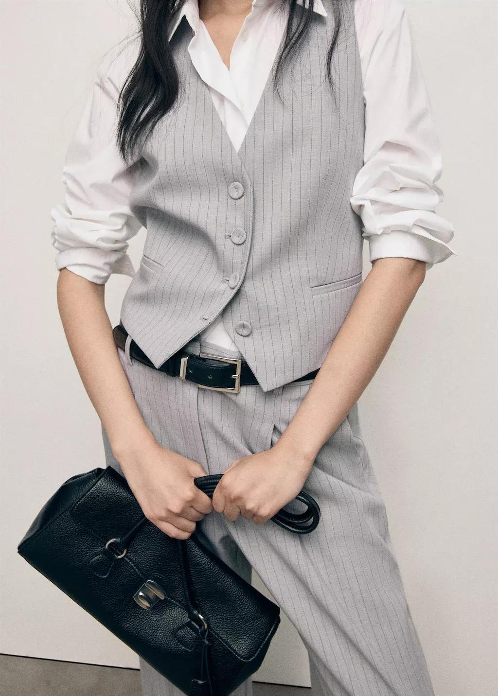 Grey Pinstriped Suit Waistcoat, , large image number 0