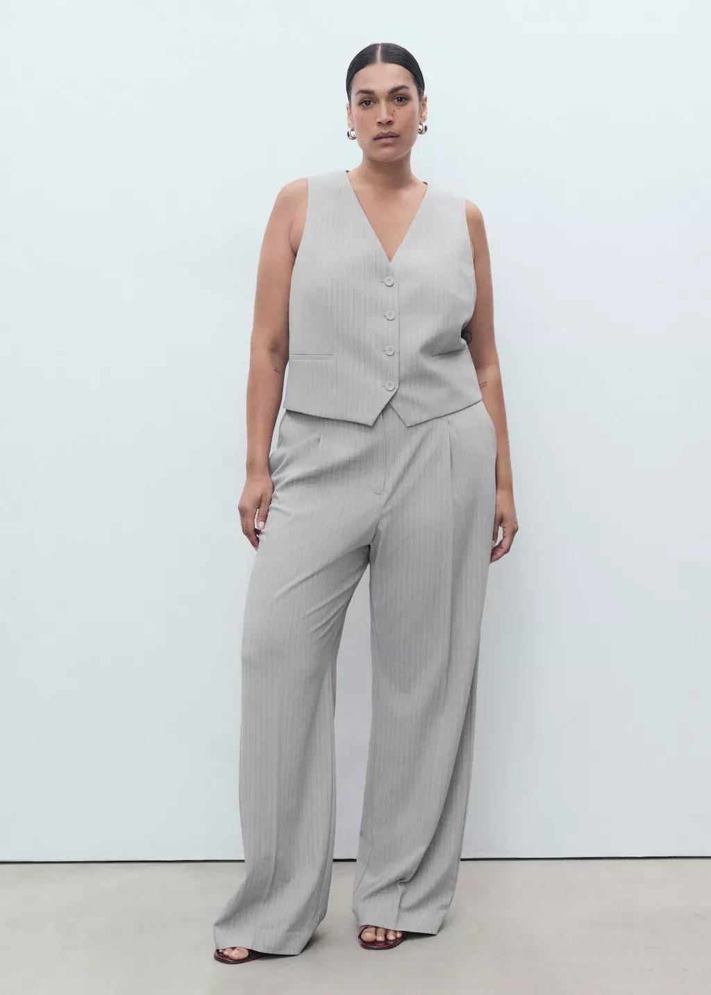 Grey Pinstriped Suit Waistcoat, , large image number 2