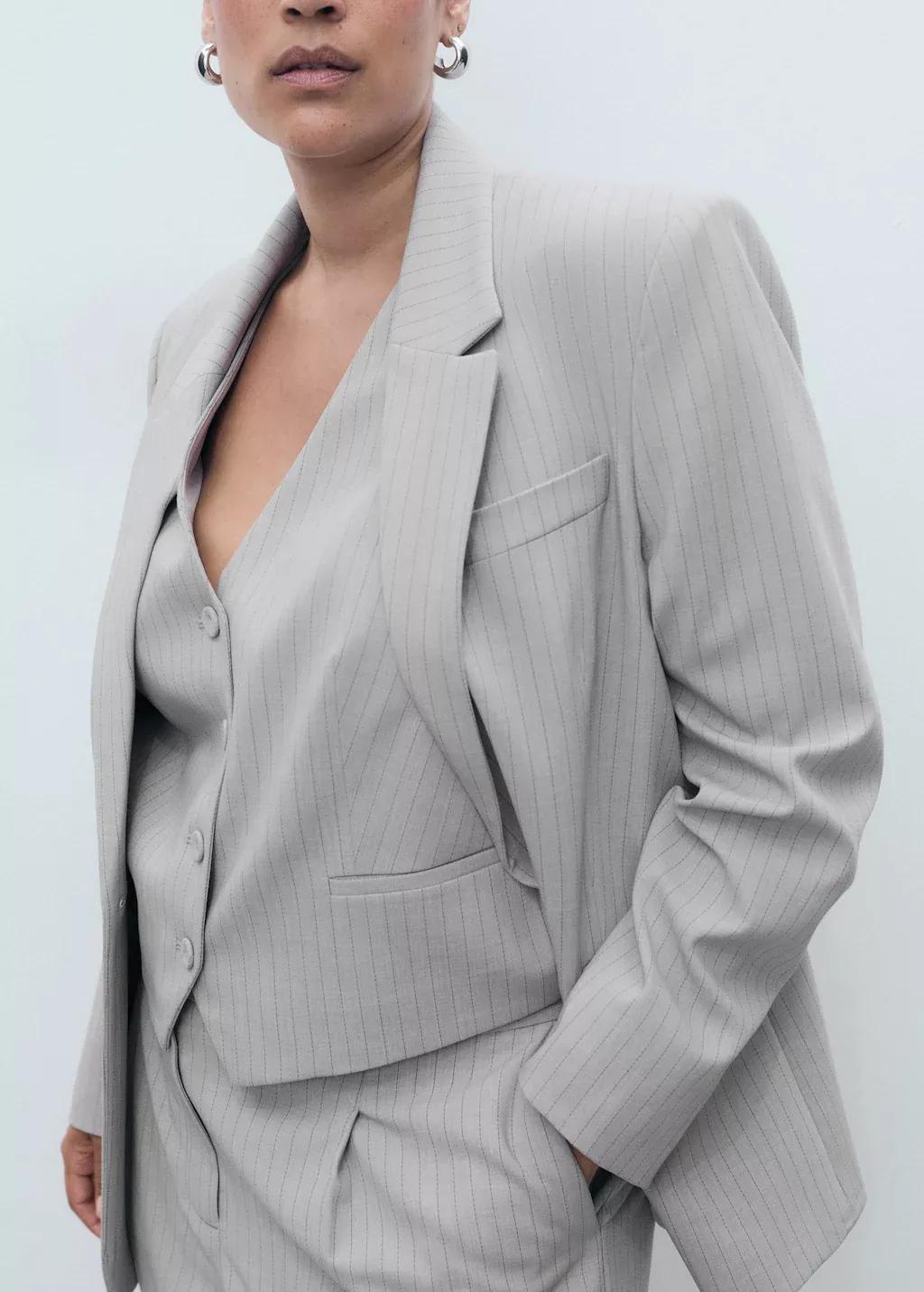 Grey Pinstriped Suit Waistcoat, Grey, large image number 5