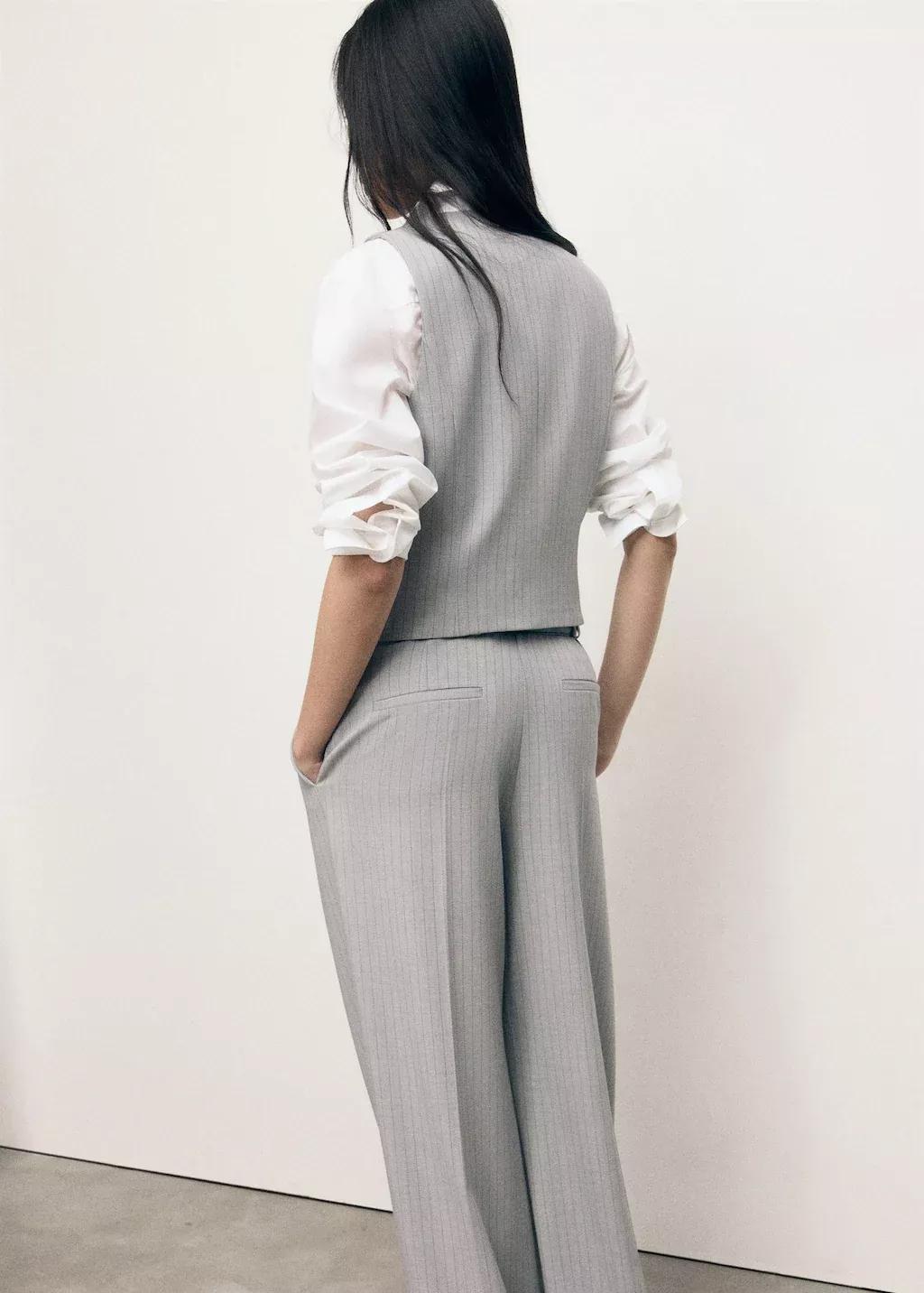 Grey Pinstriped Suit Waistcoat, Grey, large image number 7