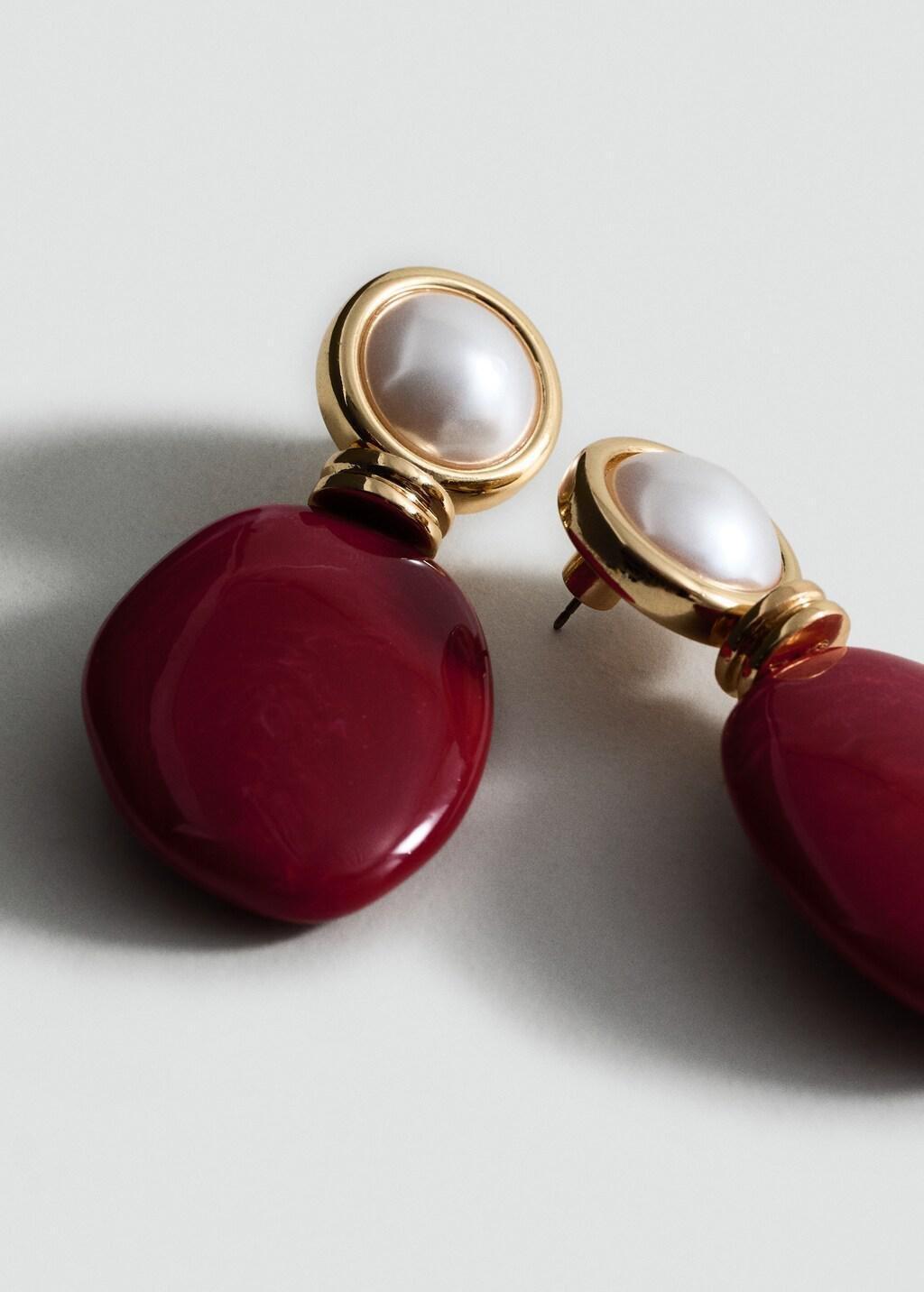 Red Mixed Resin Earrings, Dark Red, large image number 3