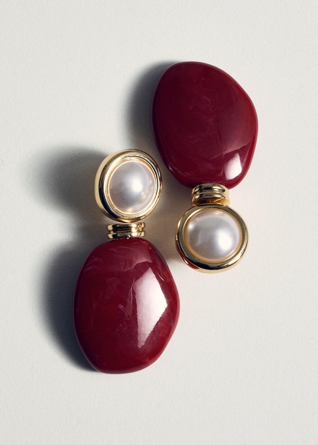 Red Mixed Resin Earrings, Dark Red, large image number 5