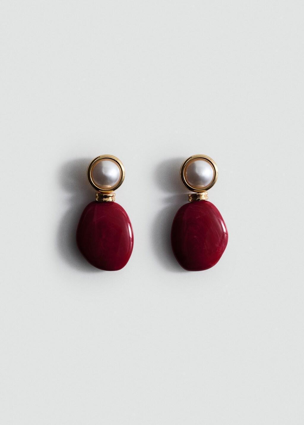 Red Mixed Resin Earrings, Dark Red, large image number 7