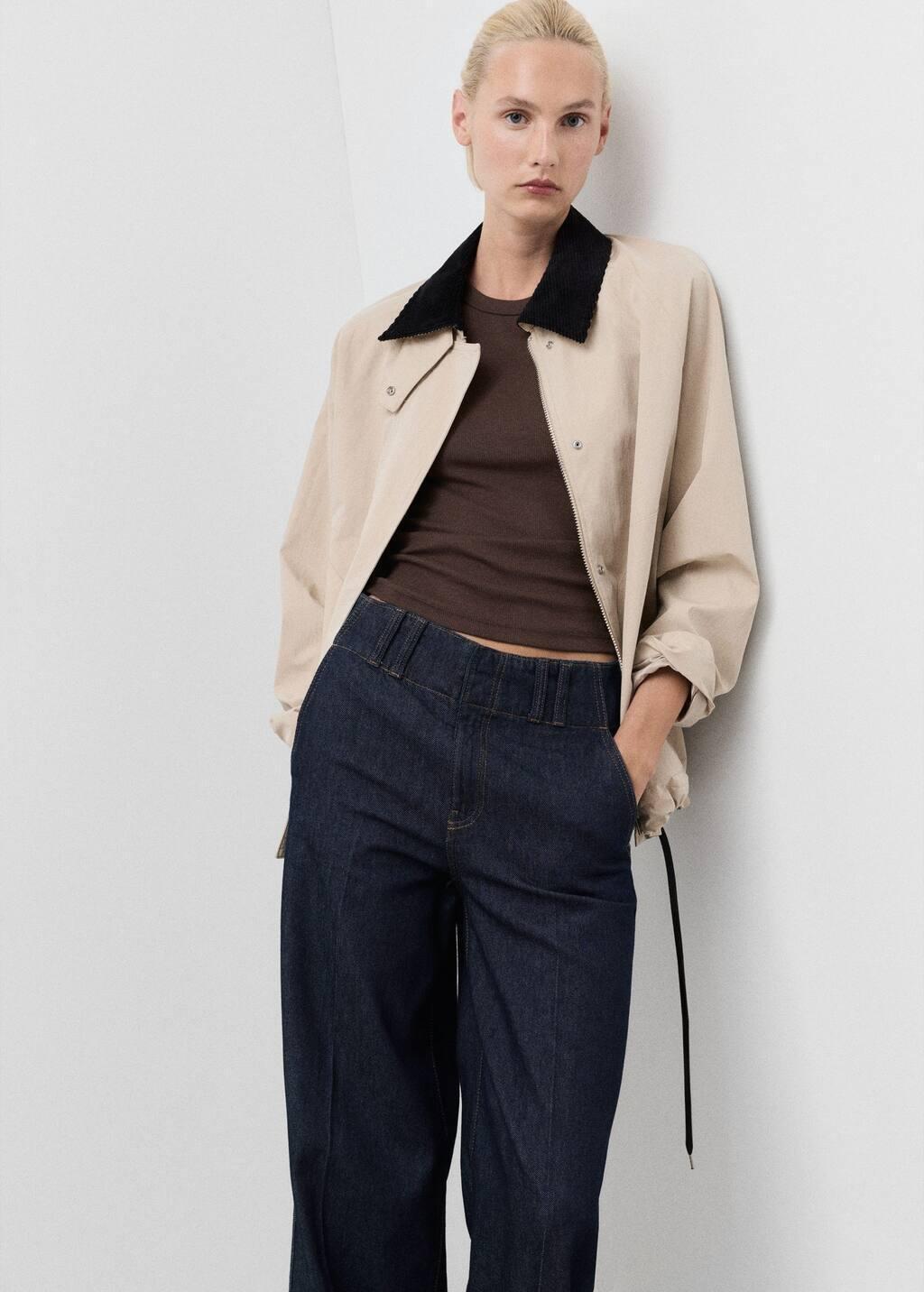 Blue Wide-Leg Denim Trousers With Belt Loops, , large image number 1