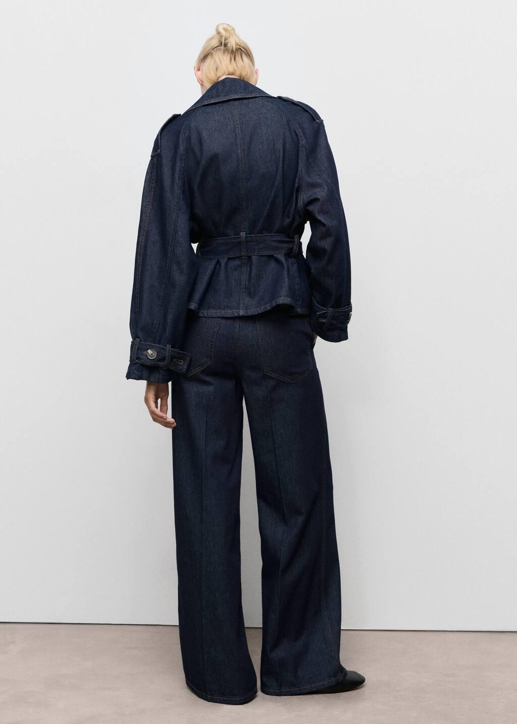 Blue Wide-Leg Denim Trousers With Belt Loops, , large image number 4