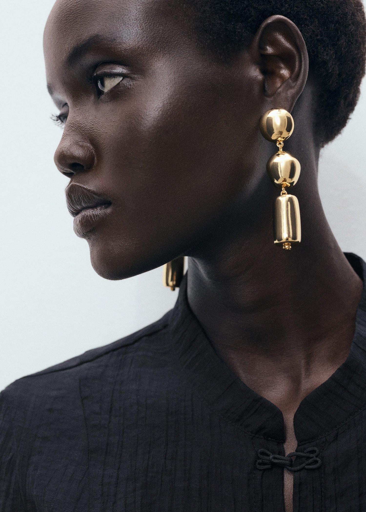 Gold Metal Pendants Earrings, Gold, large image number 0