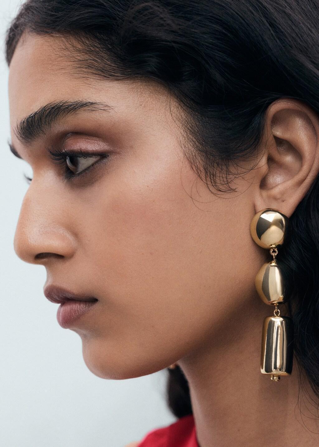 Gold Metal Pendants Earrings, Gold, large image number 1