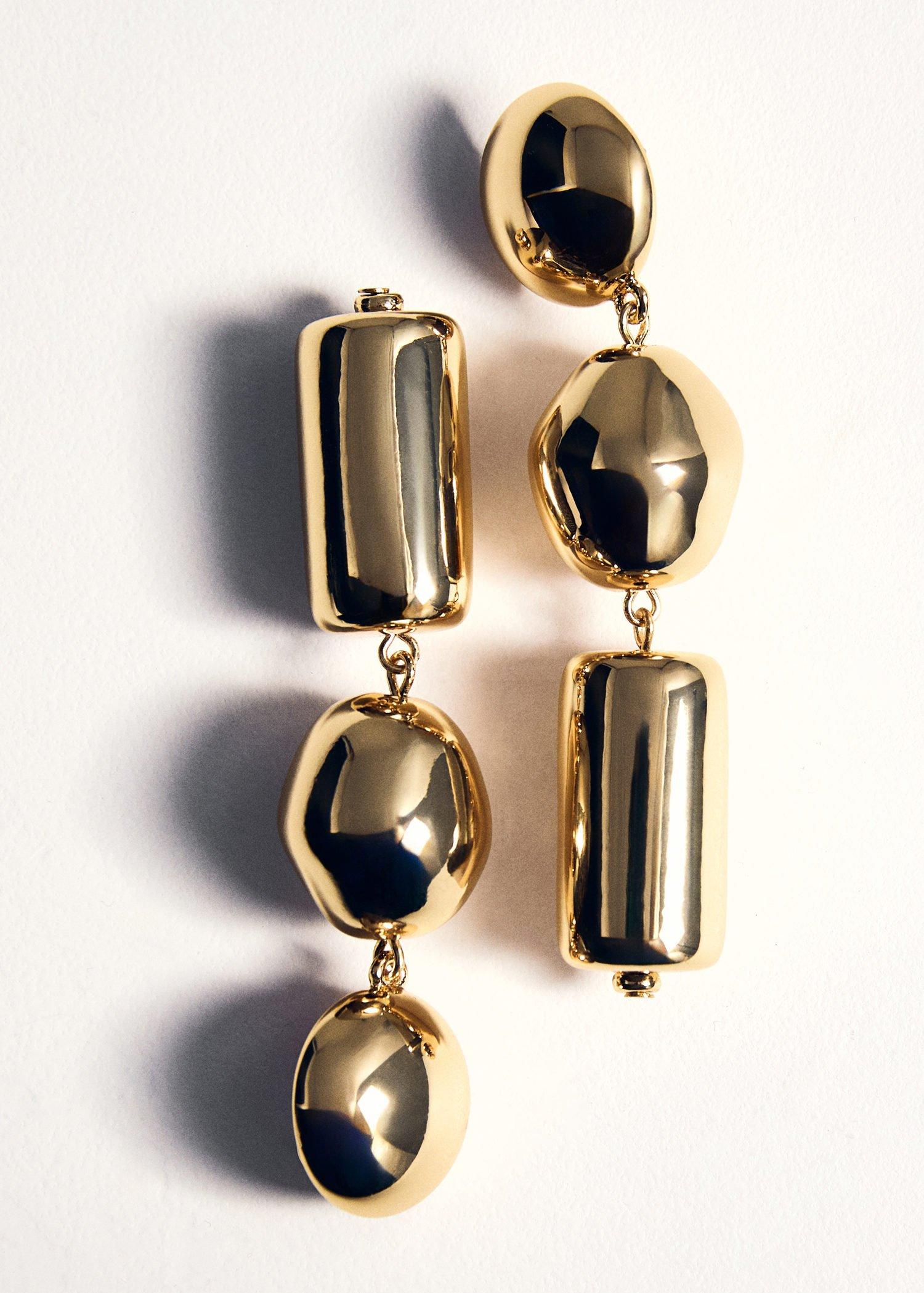 Gold Metal Pendants Earrings, Gold, large image number 2