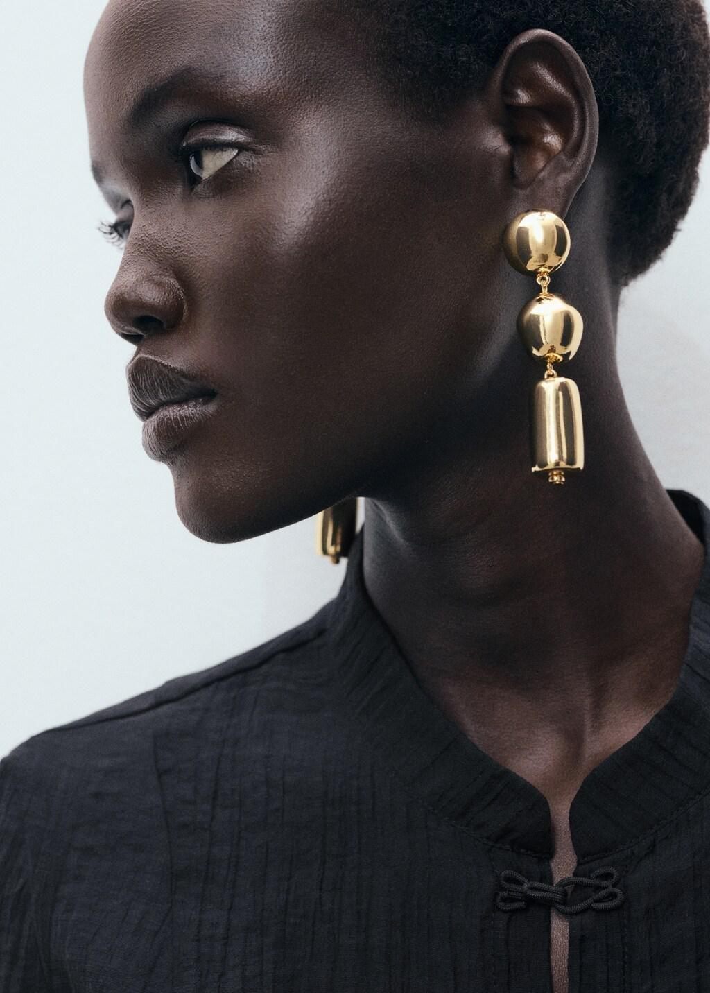 Gold Metal Pendants Earrings, Gold, large image number 10