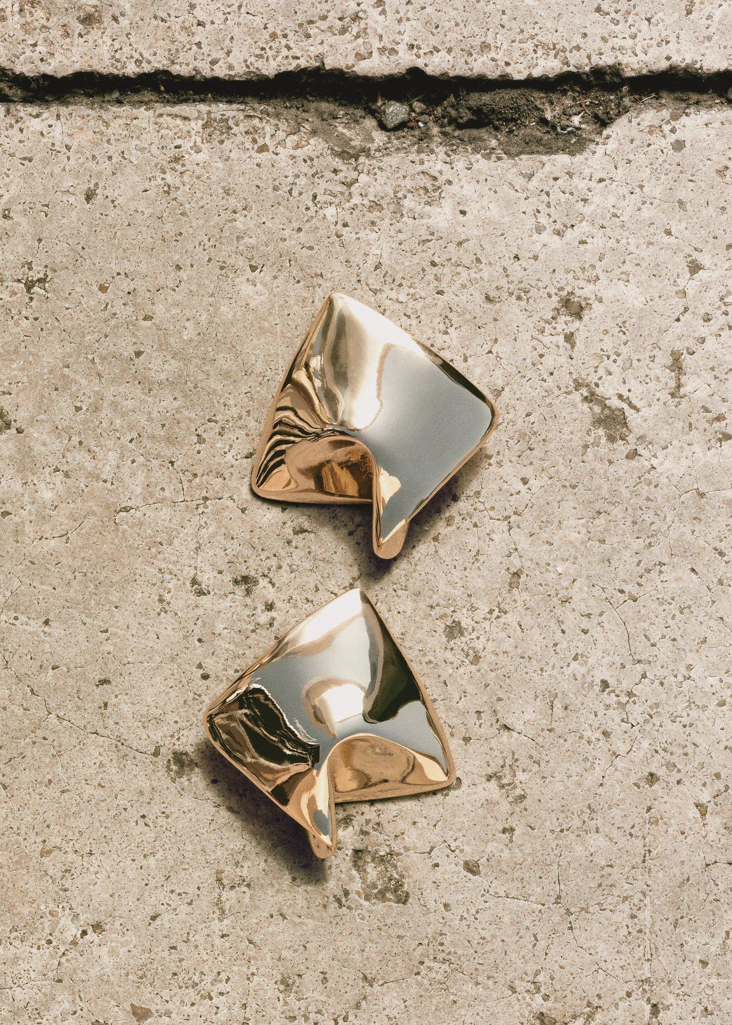 Gold Irregular Metallic Earrings, Gold, large image number 0