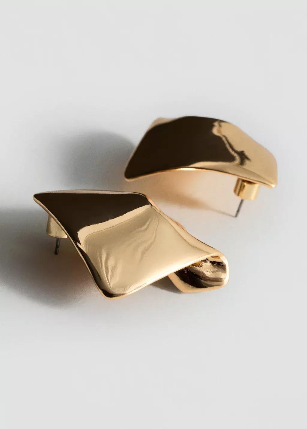 Gold Irregular Metallic Earrings, Gold, large image number 1