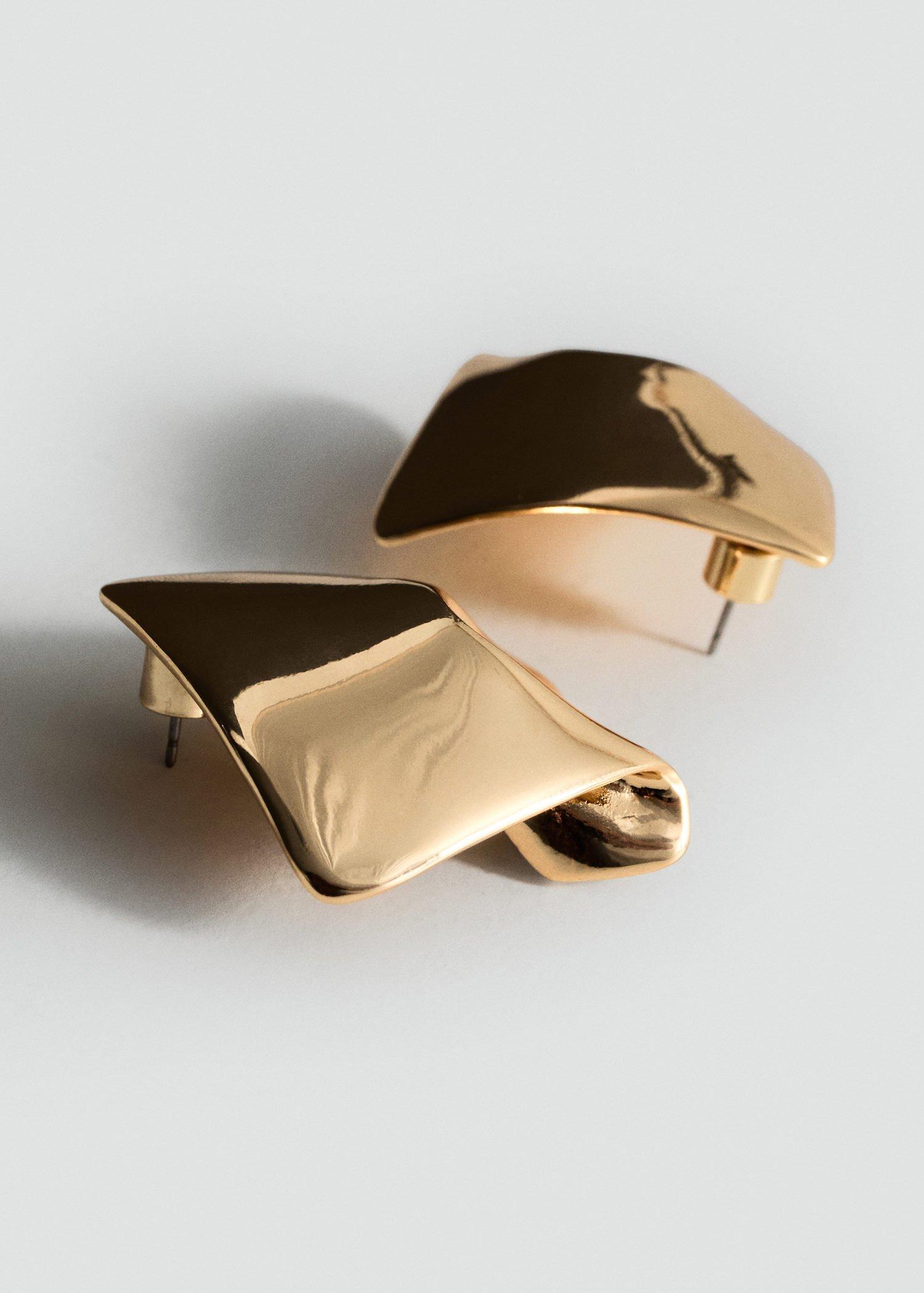 Gold Irregular Metallic Earrings, Gold, large image number 4