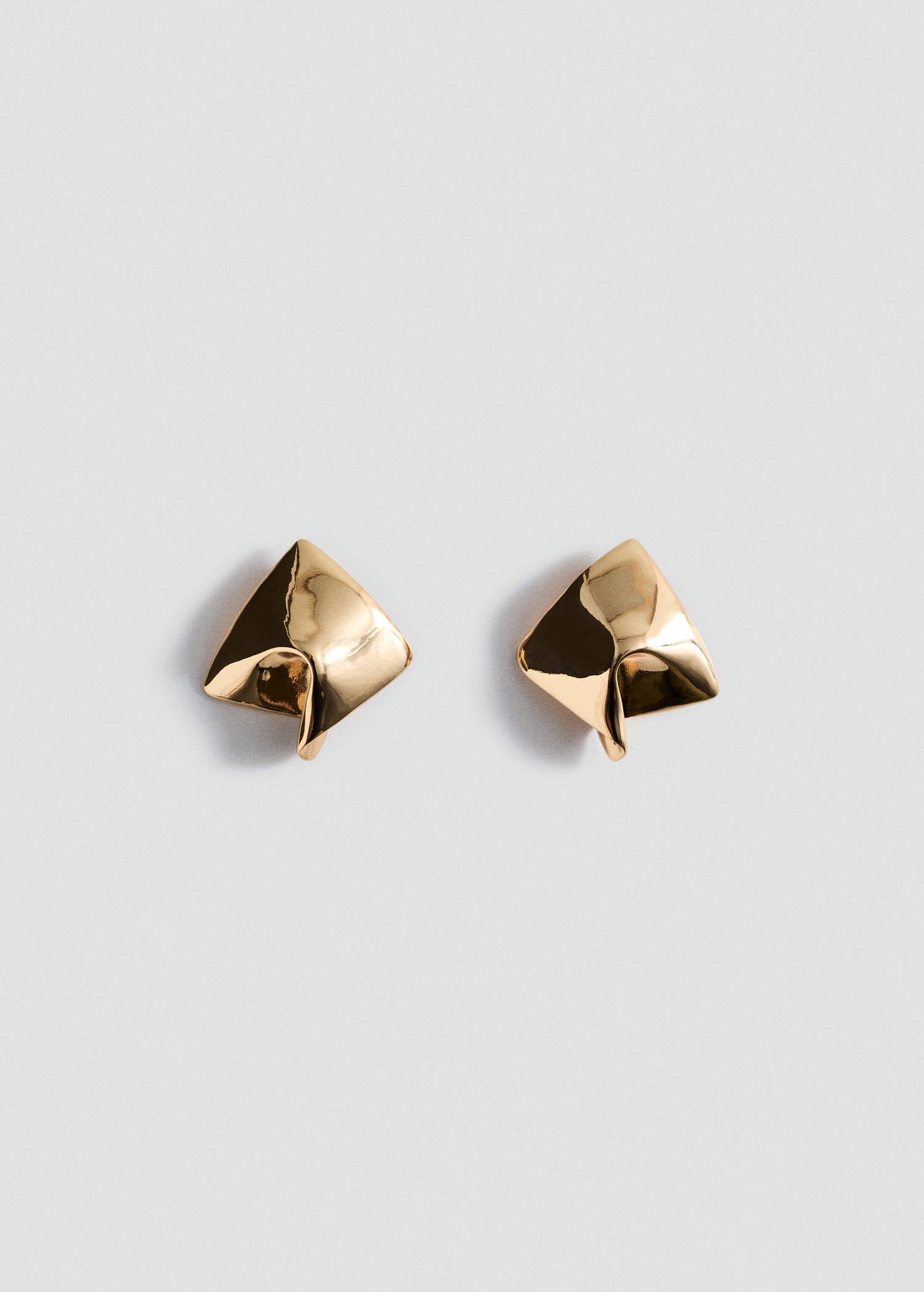 Gold Irregular Metallic Earrings, Gold, large image number 5