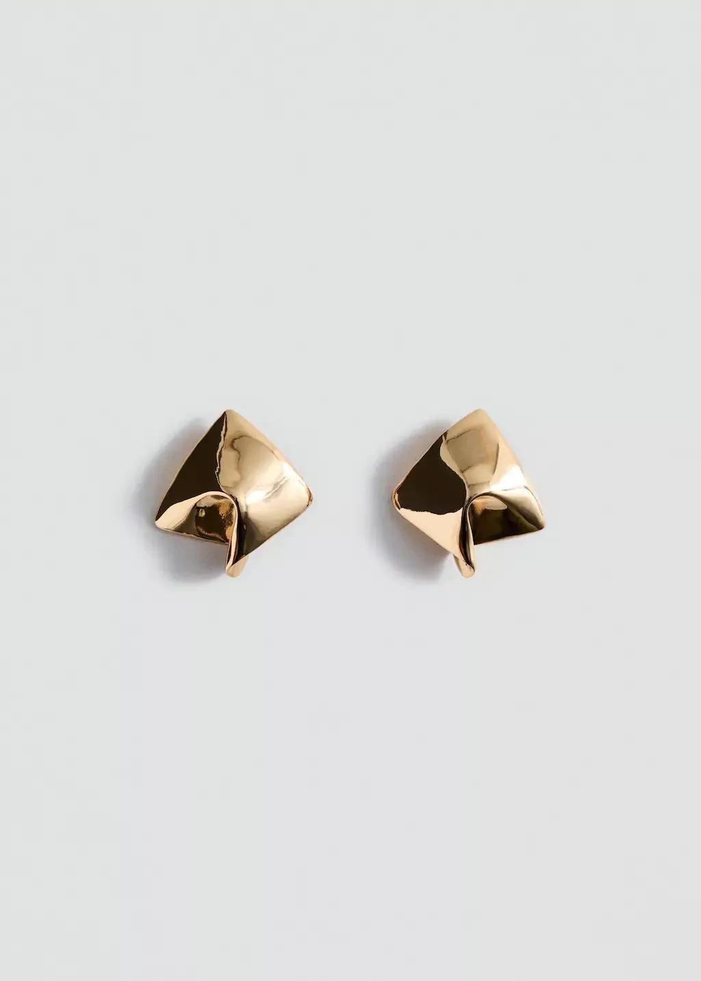 Gold Irregular Metallic Earrings, Gold, large image number 6