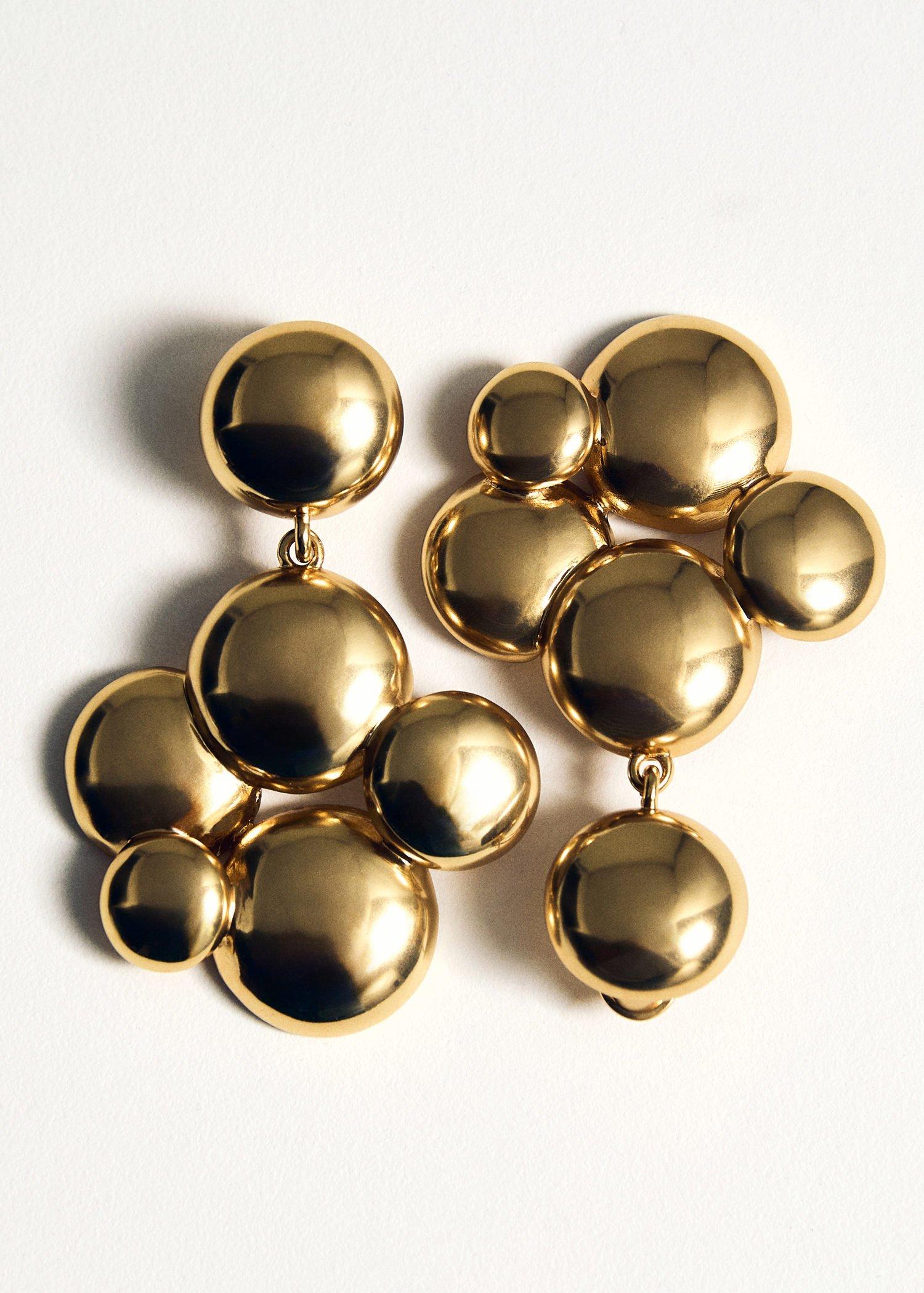 Gold Round Hanging Earrings, Gold, large image number 3