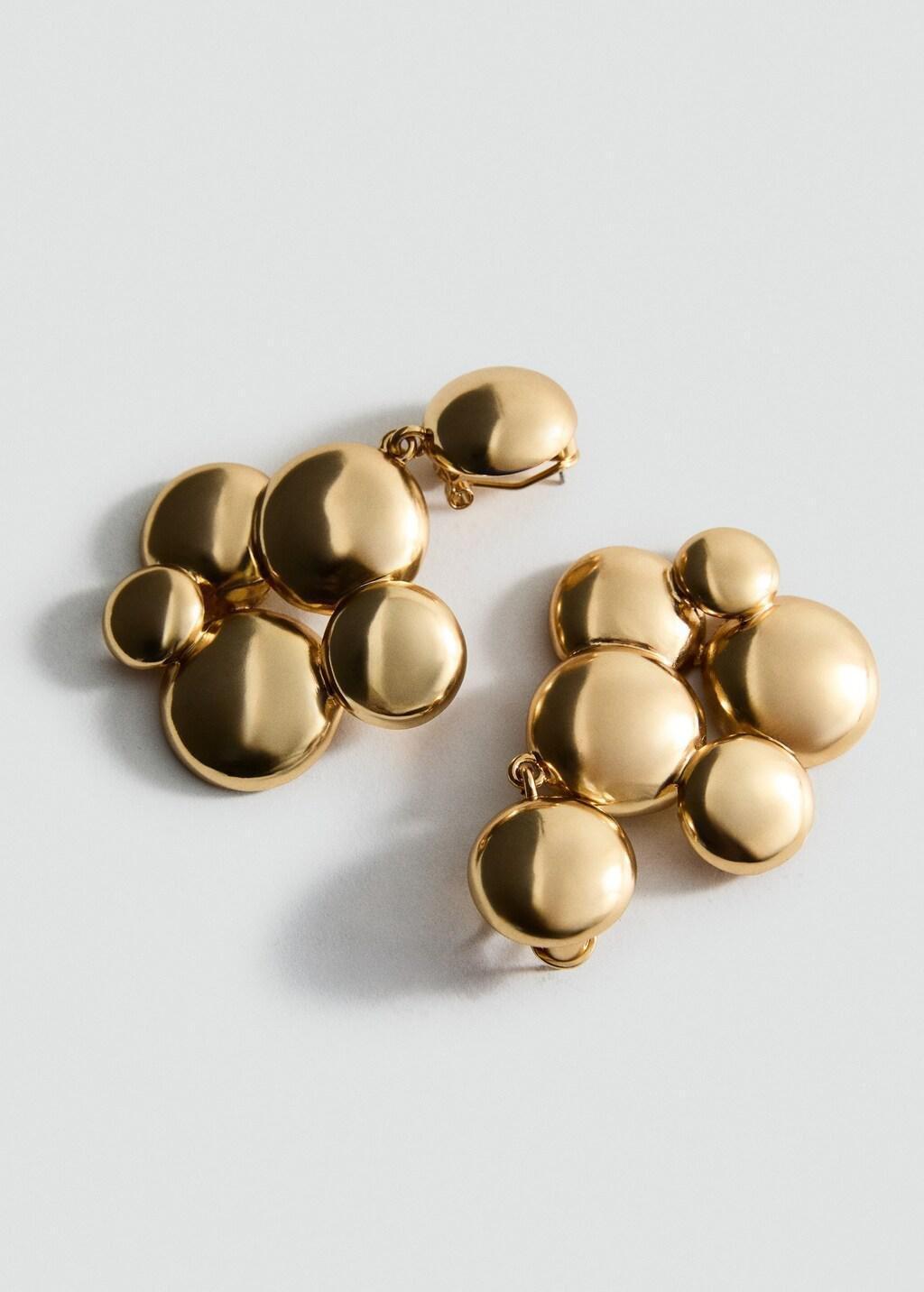 Gold Round Hanging Earrings, Gold, large image number 5