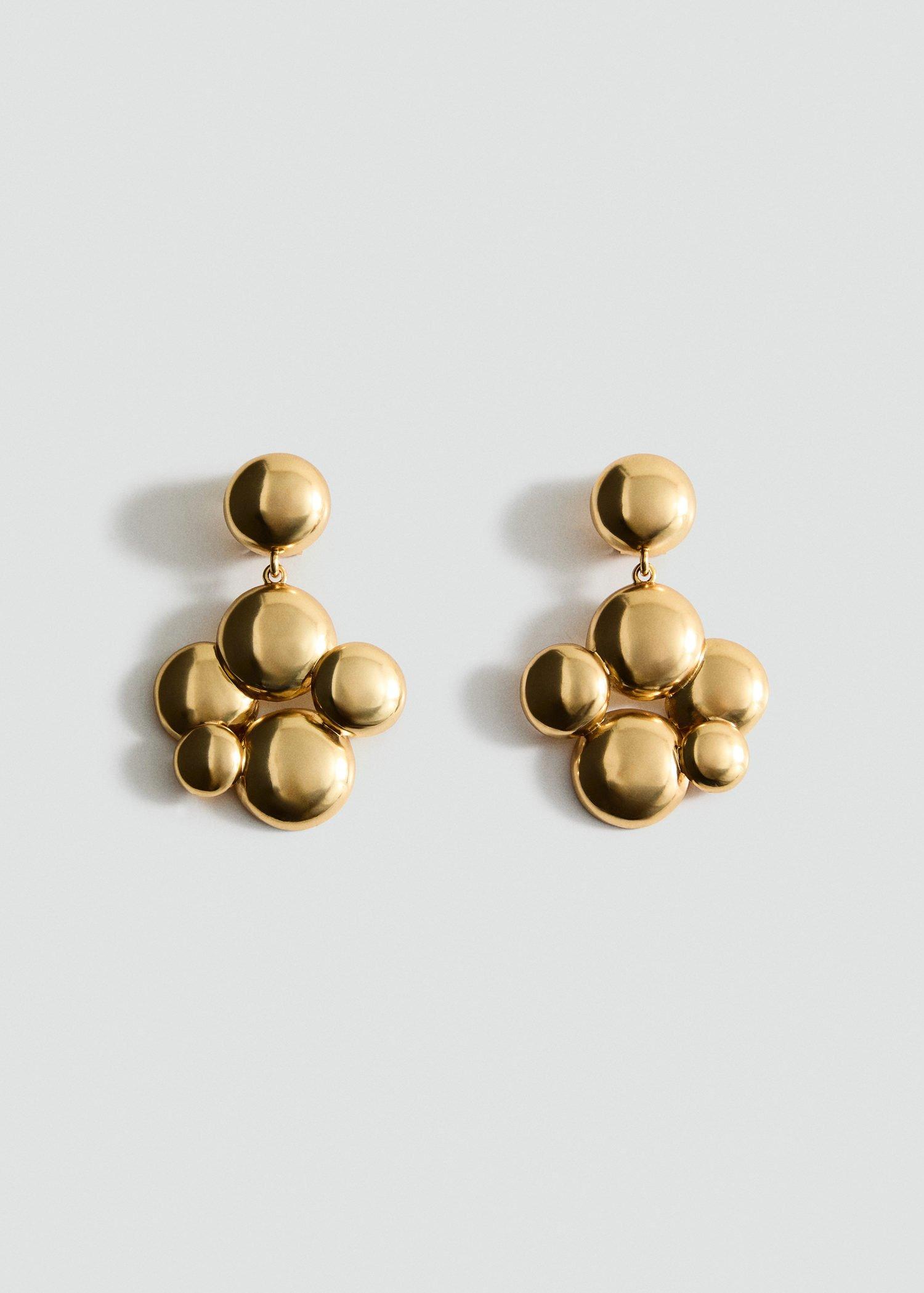 Gold Round Hanging Earrings, Gold, large image number 6