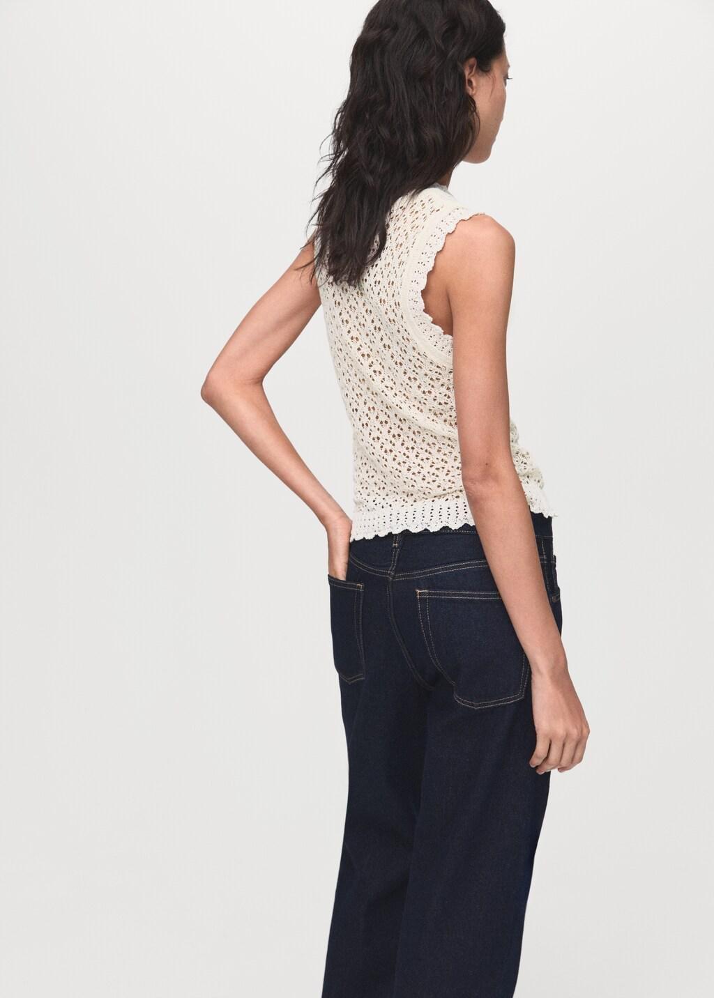 Beige Openwork Knit Top, , large image number 5