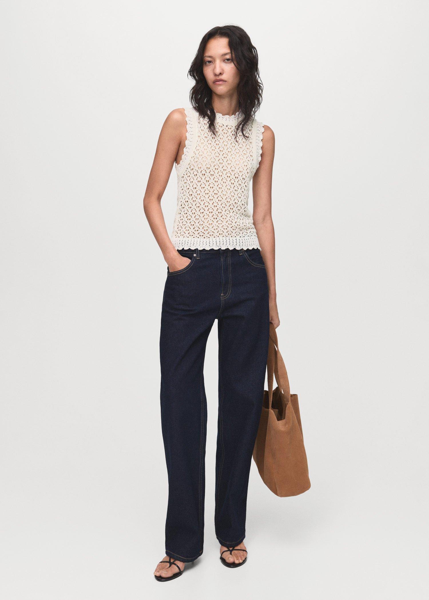 Beige Openwork Knit Top, , large image number 8