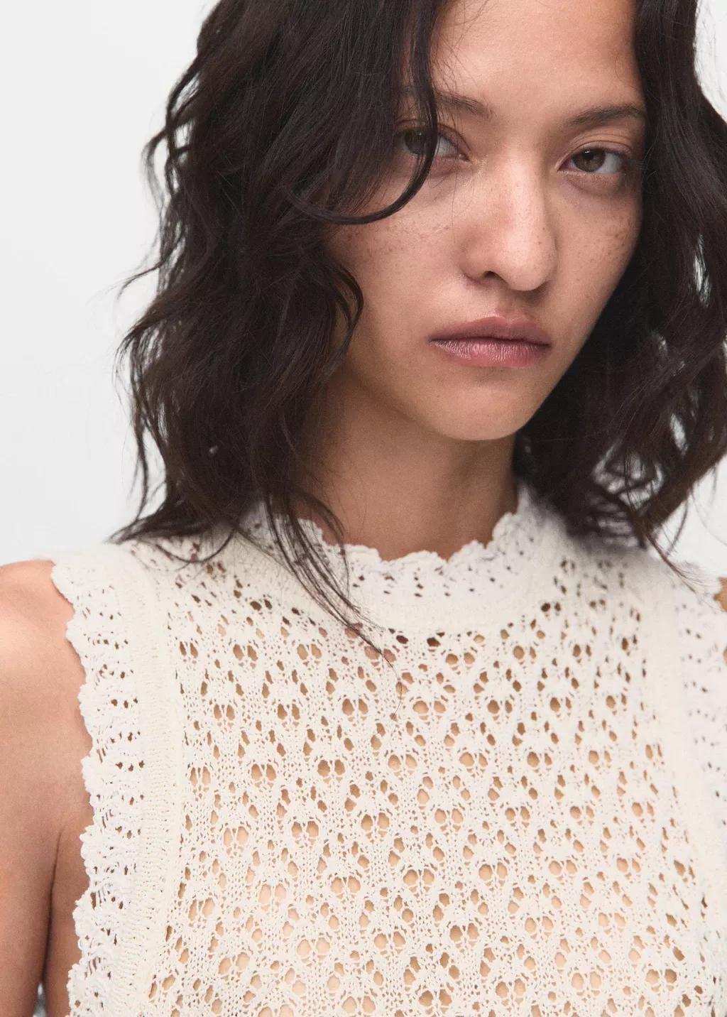 Beige Openwork Knit Top, , large image number 9