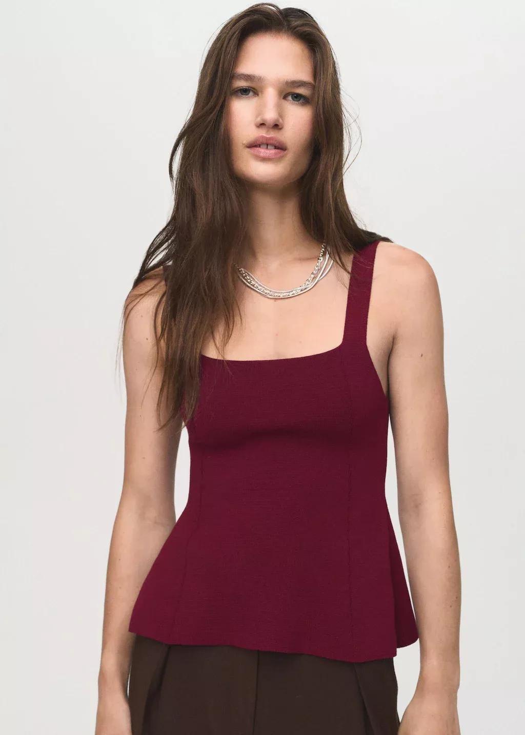 Red Flared Knit Top, , large image number 0